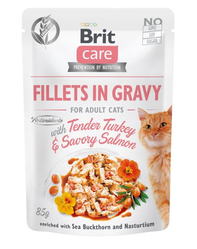 BRIT Care Fillets in gravy Hrana umeda pentru pisici adulte, cu somon si curcan in sos 24 x 85 g
