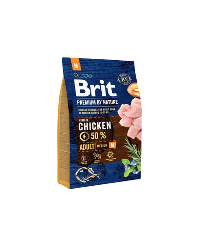 BRIT Premium By Nature Adult Medium M Hrana uscata pentru caini adulti de talie medie, cu pui 3 kg