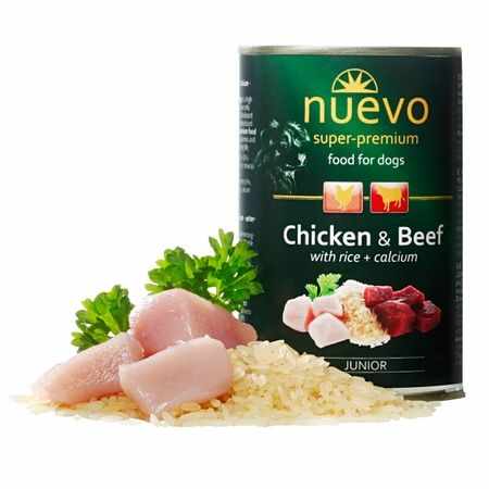 Hrana umeda pentru caini Nuevo Junior Pui + Vita 400 g