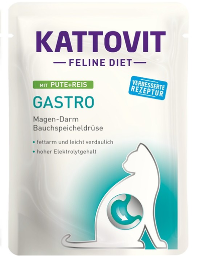 KATTOVIT Feline Diet Gastro hrana umeda dietetica pentru pisici cu afectiuni gastrointestinale, curcan si orez 85 g