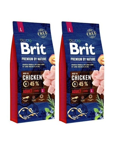BRIT Premium By Nature Adult Large L hrana uscata pentru caini adulti de talie mare, cu pui 30 kg (15 kg x 2)