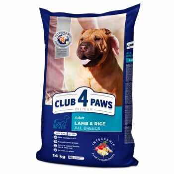 CLUB 4 PAWS Premium Hypoallergenic, Miel și Orez, hrană uscată câini, sensibilități digestive, piele și blană, 14kg