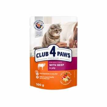 CLUB 4 PAWS Premium, Vită, plic hrană umedă pisici, Vită, (în sos), 100g 