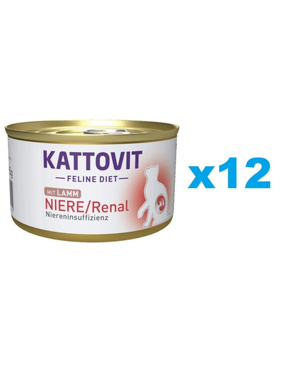 KATTOVIT Feline Diet Niere/Renal Lamb hrana umeda dietetica pentru pisici cu afectiuni ale rinichilor, cu miel 12 x 85 g