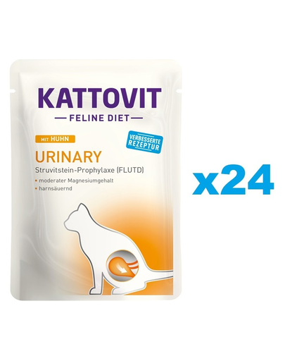 KATTOVIT Feline Diet Urinary hrana umeda dietetica pentru pisici in prevenirea pietrelor struvit, cu pui 24 x 85 g