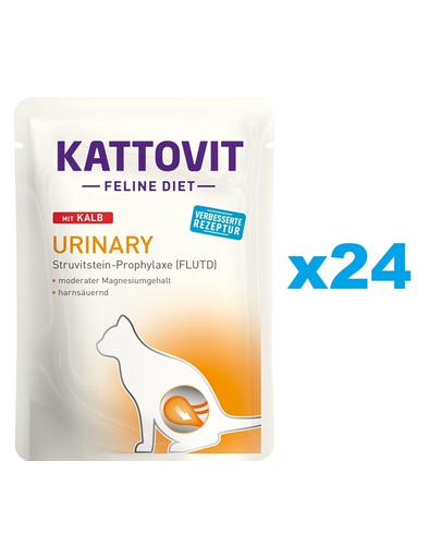 KATTOVIT Feline Diet Urinary hrana umeda dietetica pentru pisici in prevenirea pietrelor struvit, cu vitel 24 x 85 g