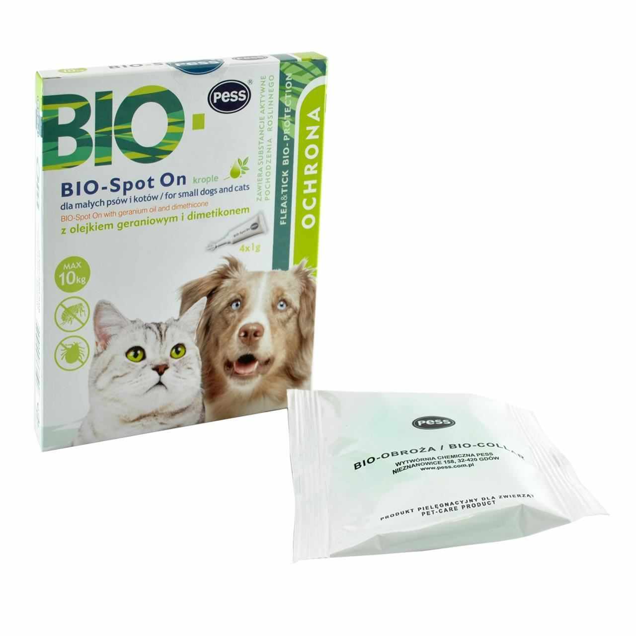 Pipeta Antiparazitara Cani/ Pisici Pess Bio-Spot On cu Ulei Geranium si Dimethicone, 4x1 g/ 10 kg