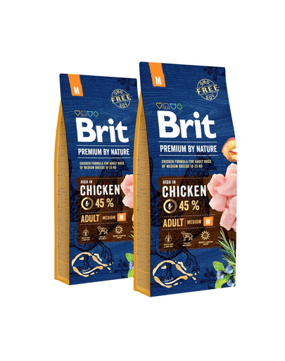 BRIT Premium By Nature Adult Medium M hrana caini adulti de talie medie 30 kg (2 x 15 kg)