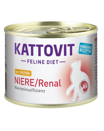 KATTOVIT Feline Diet Niere/Renal hrana umeda dietetica pentru pisici cu afectiuni ale rinichilor, cu pui 12 x 185 g