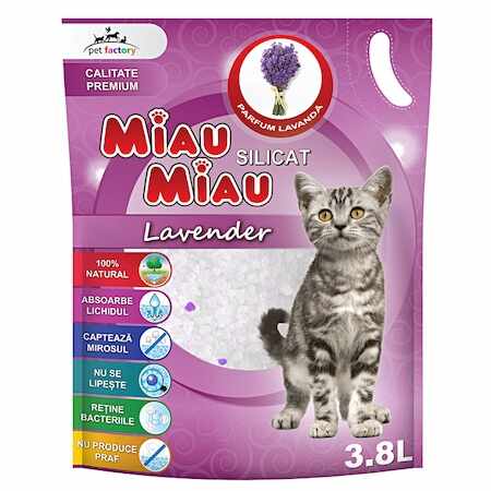 Nisip Silicat Pentru Pisici Miau Miau cu lavanda 3.8 L