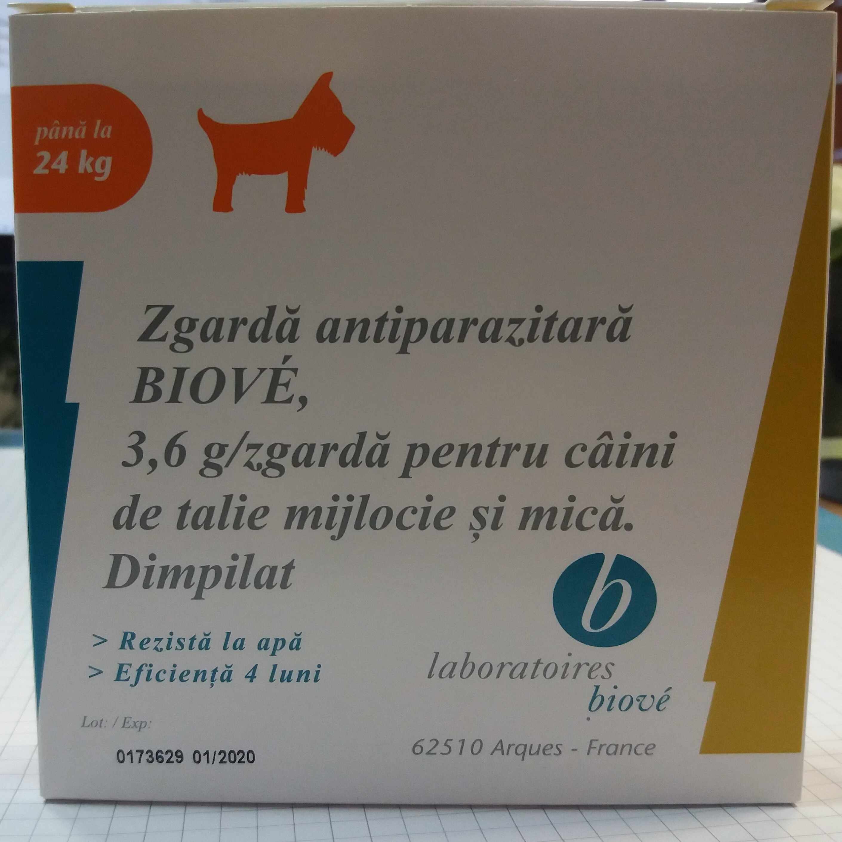 Zgarda antiparazitara Biove pentru caini pana la 24 kg