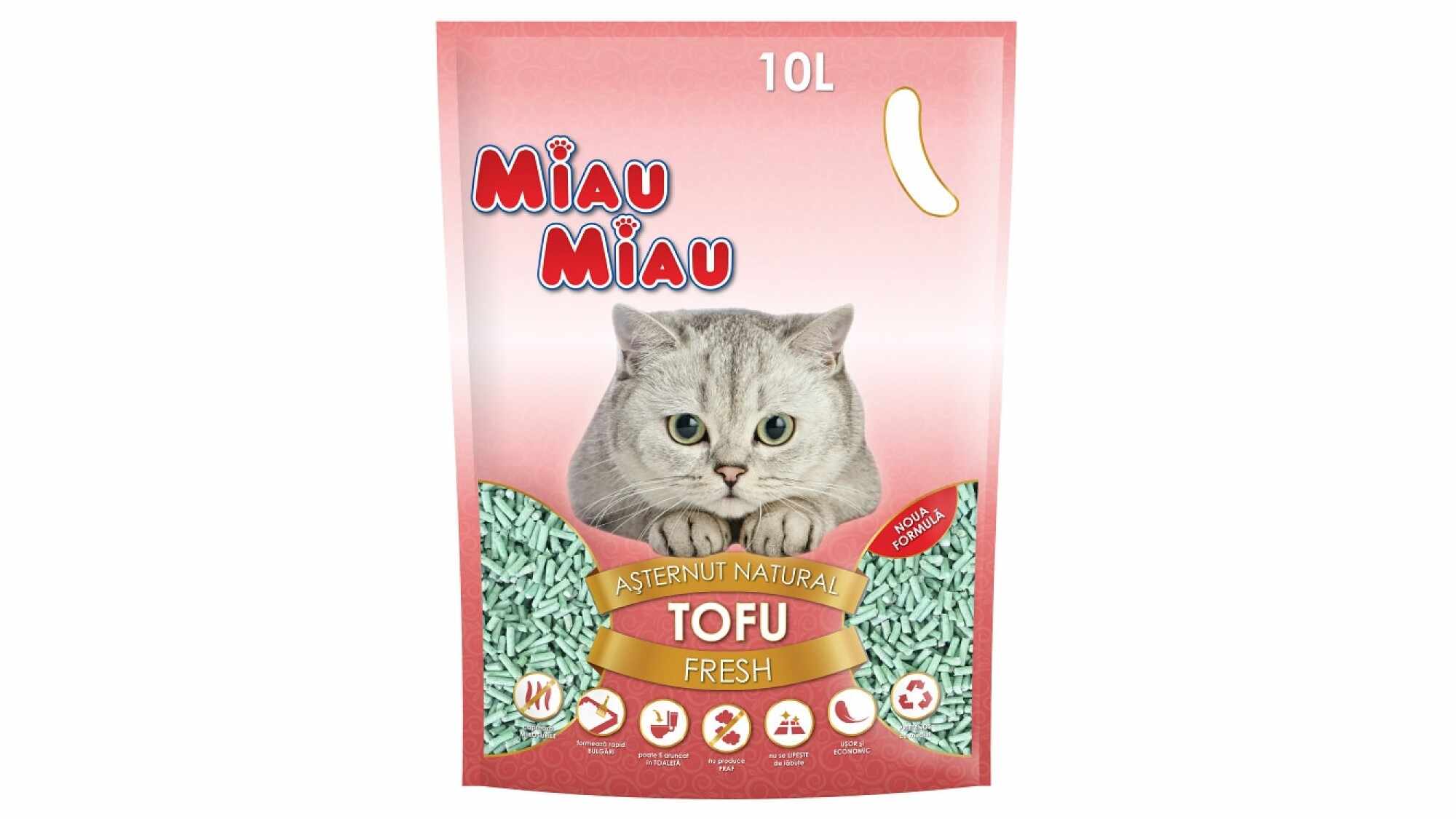 Asternut Natural Din Tofu Pentru Pisici Miau Miau Fresh 10 L
