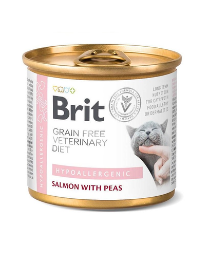 BRIT Veterinary Diet Hypoallergenic Salmon&Pea pentru pisici cu alergii alimentare, hrana umeda 200 g