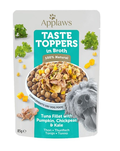 APPLAWS Taste Toppers plic hrana umeda pentru caini, cu ton, dovleac si varza kale in sos 12 x 85 g