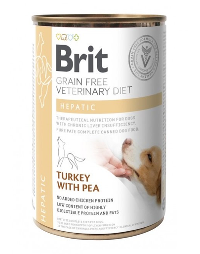 BRIT Veterinary Diet Hepatic Turkey&Pea hrana umeda pentru afectiuni hepatice pentru caini 400 g