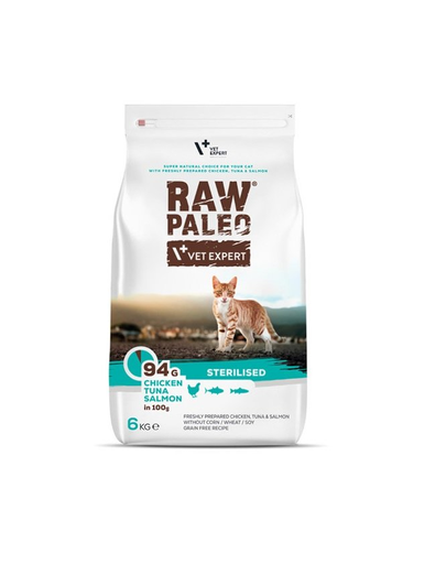 VETEXPERT Raw Paleo Raw Paleo Sterilised Chicken&Tuna&Salmon mancare pentru pisici sterilizate 6 kg