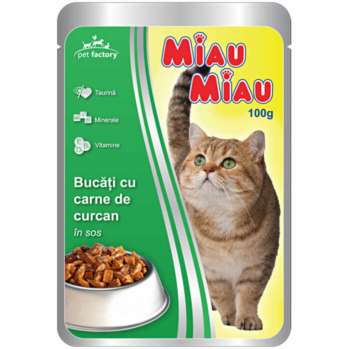 Hrana umeda pisici, Miau Miau, Curcan, 100g