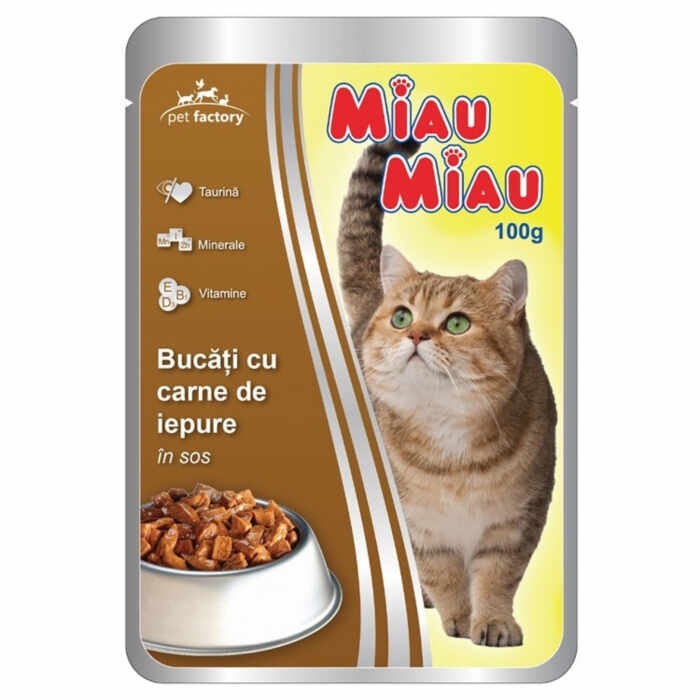 Hrana umeda pisici, Miau Miau, Iepure, 100g