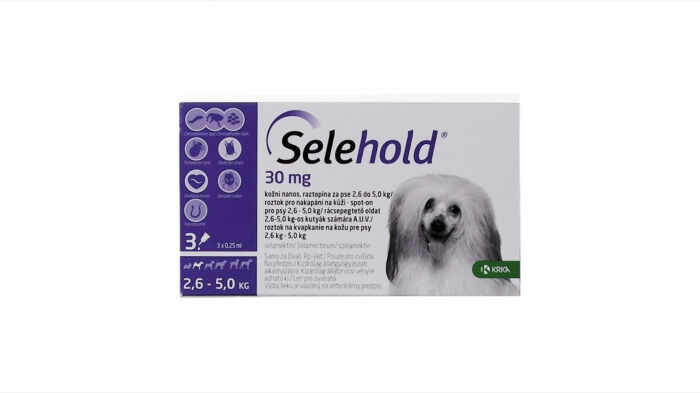 Selehold pentru caini 30 mg ml (2.6 - 5 kg), 3 x 0.25 ml