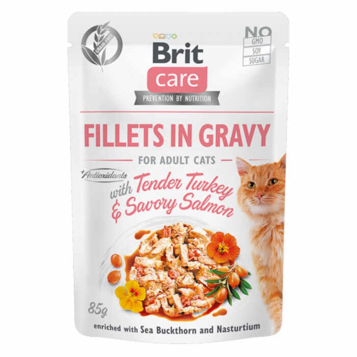 Brit Care Cat Fillets in Gravy With Tender Turkey and Savory Salmon 85 g