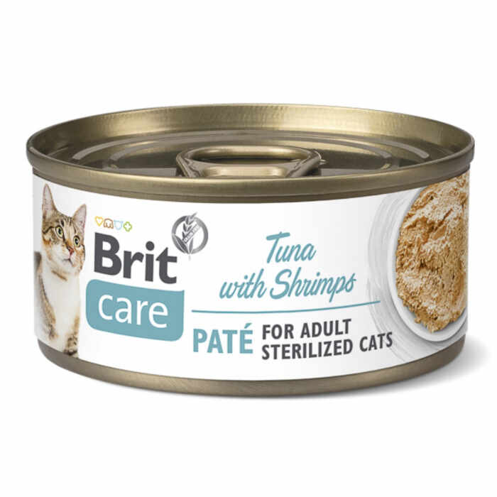 Brit Care Cat Sterilized cu ton si creveti, 70 g