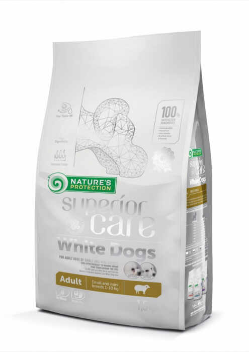 NATURES PROTECTION Superior Care White Dogs SmallMini Grain Free, Miel, ajuta la eliminarea lacrimarii excesive si reducerea petelor maronii de la ochi, 1.5kg