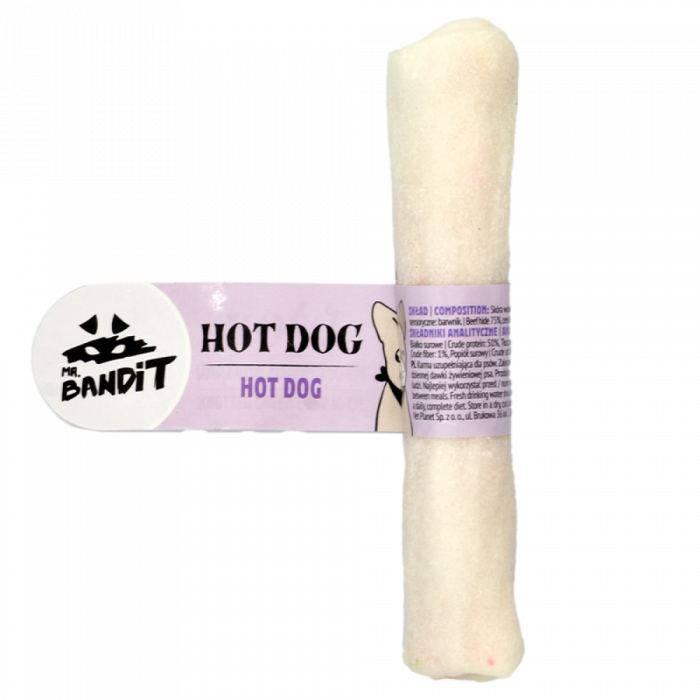 Recompense pentru caini Mr. Bandit Hot Dog, piele de vita - 12 cm
