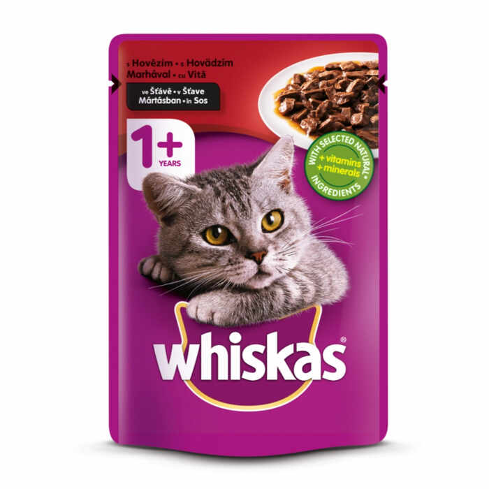 Whiskas hrana umeda pentru pisici adulte, cu vita in sos de carne 1x100 g