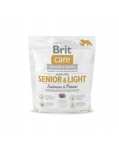 BRIT Care Grain-free Senior&Light 1 kg Hrana caini seniori cu tendinta de ingrasare, cu somon si cartofi
