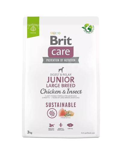BRIT Care Sustainable Junior Large Breed 3 kg Hrana catei de talie mare, cu pui si insecte