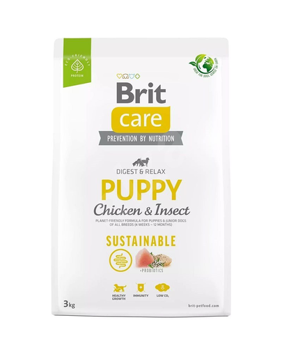 BRIT Care Sustainable Puppy 3 kg Hrana uscata pentru catei, cu pui si insecte