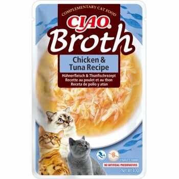 INABA Ciao Broth , Pui și Scoici, plic hrană umedă fără cereale pisici, (în supă), 40g