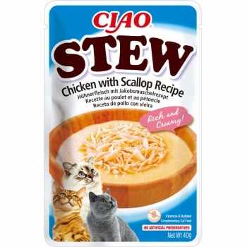 INABA Ciao Stew, Pui și Ton, plic hrană umedă fără cereale pisici, (în sos), 40g