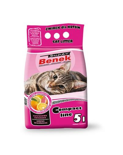 BENEK Super Compact cu miros de citrice 5 l x 2 (10 l) asternut pentru litiera