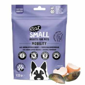 EAT SMALL Mobility Snack, XS-XL, Insecte, punguță, resigilabil recompense funcționale fără cereale câini, sistem articular, 125g