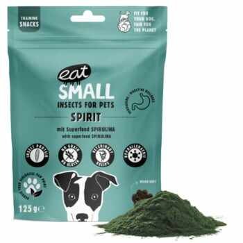 EAT SMALL Spirit Snack, XS-XL, Insecte și Spirulină, punguță, resigilabil recompense funcționale fără cereale câini, sistem imunitar & alergii, 125g