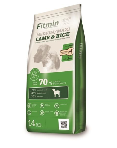 FITMIN Medium Maxi Lamb&rice cu miel si orez pentru caini talie medie si mare 14 kg + 2 recompense GRATIS