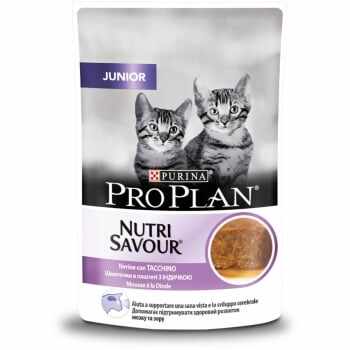 PURINA Pro Plan Nutrisavour Junior, Terină cu Curcan, plic hrană umedă pisici junior, (pate), 85g