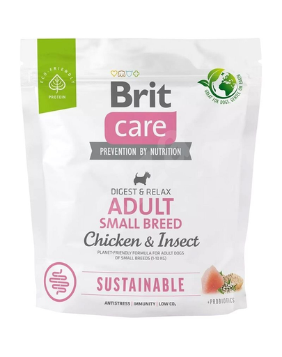 BRIT Care Sustainable Adult Small Breed 1 kg Hrana uscata pentru caini de talie mica, cu pui si insecte