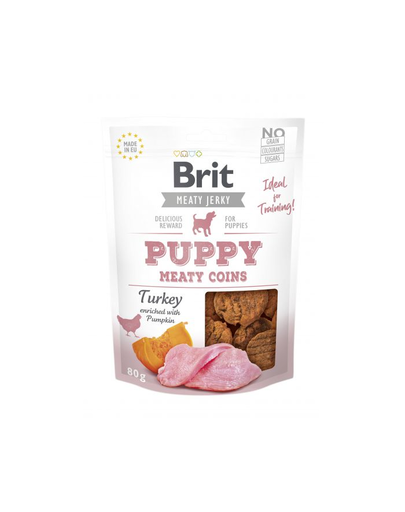 BRIT Jerky Snack Turkey Meaty coins Puppy recompensa catelusi, curcan 80g