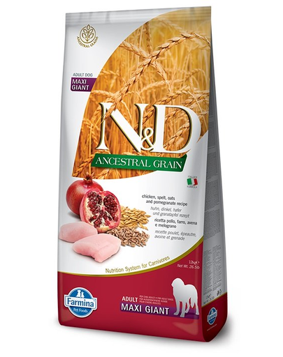 FARMINA N&D Ancestral Dog Adult Giant Maxi hrana uscata caini adulti talie mare, cu pui, spelta, ovaz si rodie 12 kg
