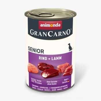 GRANCARNO, XS-M, Vită și Miel, conservă hrană umedă fără cereale câini senior, (în aspic), 400g