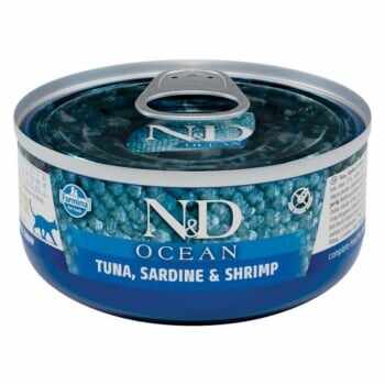 N&D Ocean, Ton și Sardine, conservă hrană umedă fără cereale pisici, (în sos), 70g