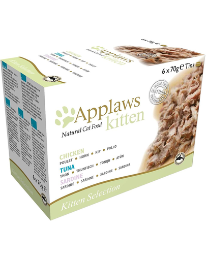 APPLAWS Applaws Cat Tin Multipack Kitten Selection Hrana umeda pentru pisci adulte, cu peste si pui 6 x 70 g