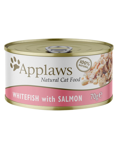 APPLAWS Cat Tin Whitefish & Salmon 6x70g peste alb si somon, hrana umeda pisica