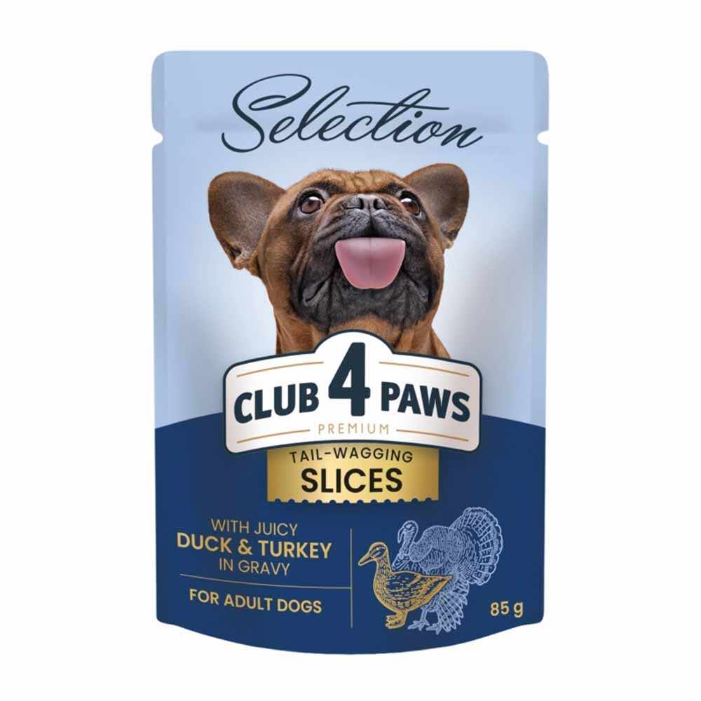 Club 4 Paws Premium Selection Plic Caine Adult Talie Mica - Bucati de Rata si Curcan (in sos) 85g