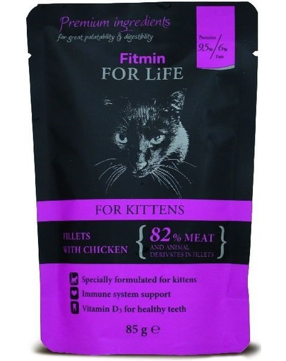 FITMIN Cat For Life pouch kitten chicken 85 g hrana umeda la plic pentru pisoi, cu pui