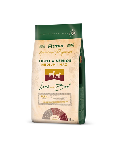 FITMIN Dog Nutritional Programme Medium Maxi Light Senior Lamb&Beef 12 kg Hrana uscata caini seniori talie medie si mare, cu miel si vita