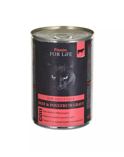 FITMIN For Life Adult cats Beef poultry in gravy 415 g vita si pasare in aspic pentru pisici adulte