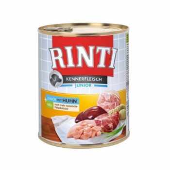 RINTI Junior, XS-XL, Pui, conservă hrană umedă fără cereale câini junior, (în suc propriu), 400g